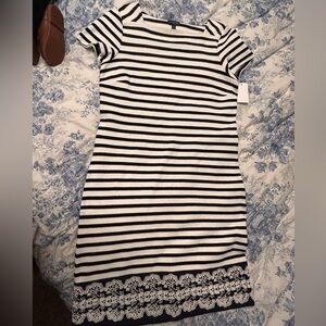 Talbots Navy and White Striped Top